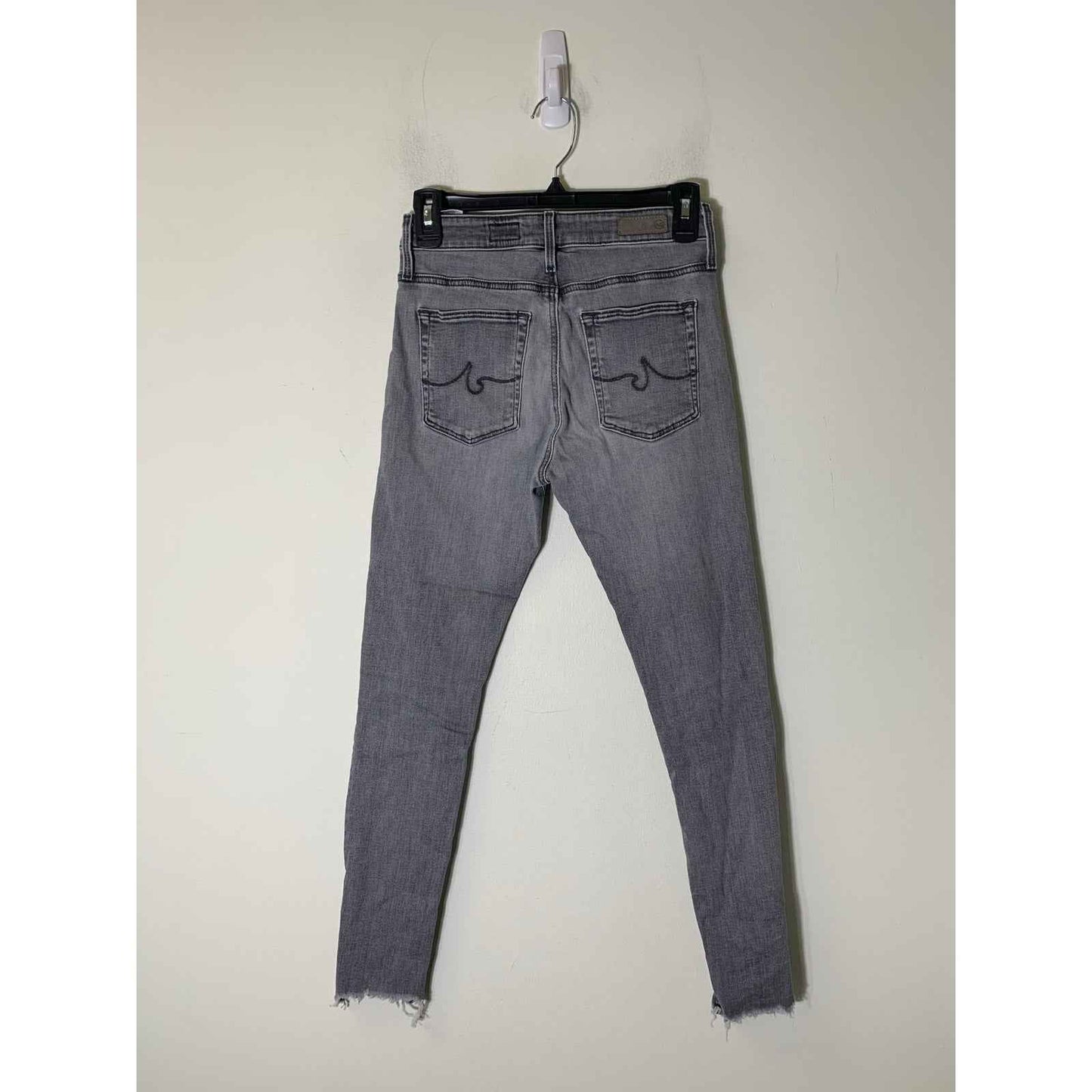 AG Gray Denim Skinny Ankle Jean with Distressed Hem Sz 26