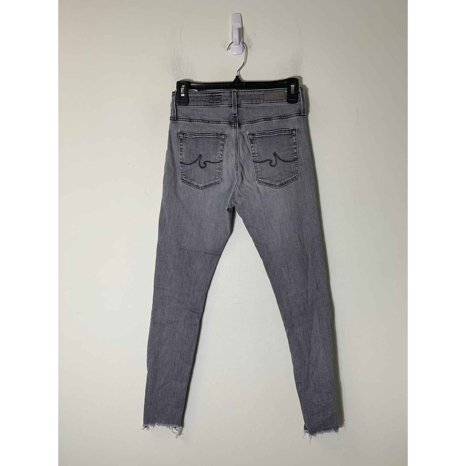 AG Gray Denim Skinny Ankle Jean with Distressed Hem Sz 26