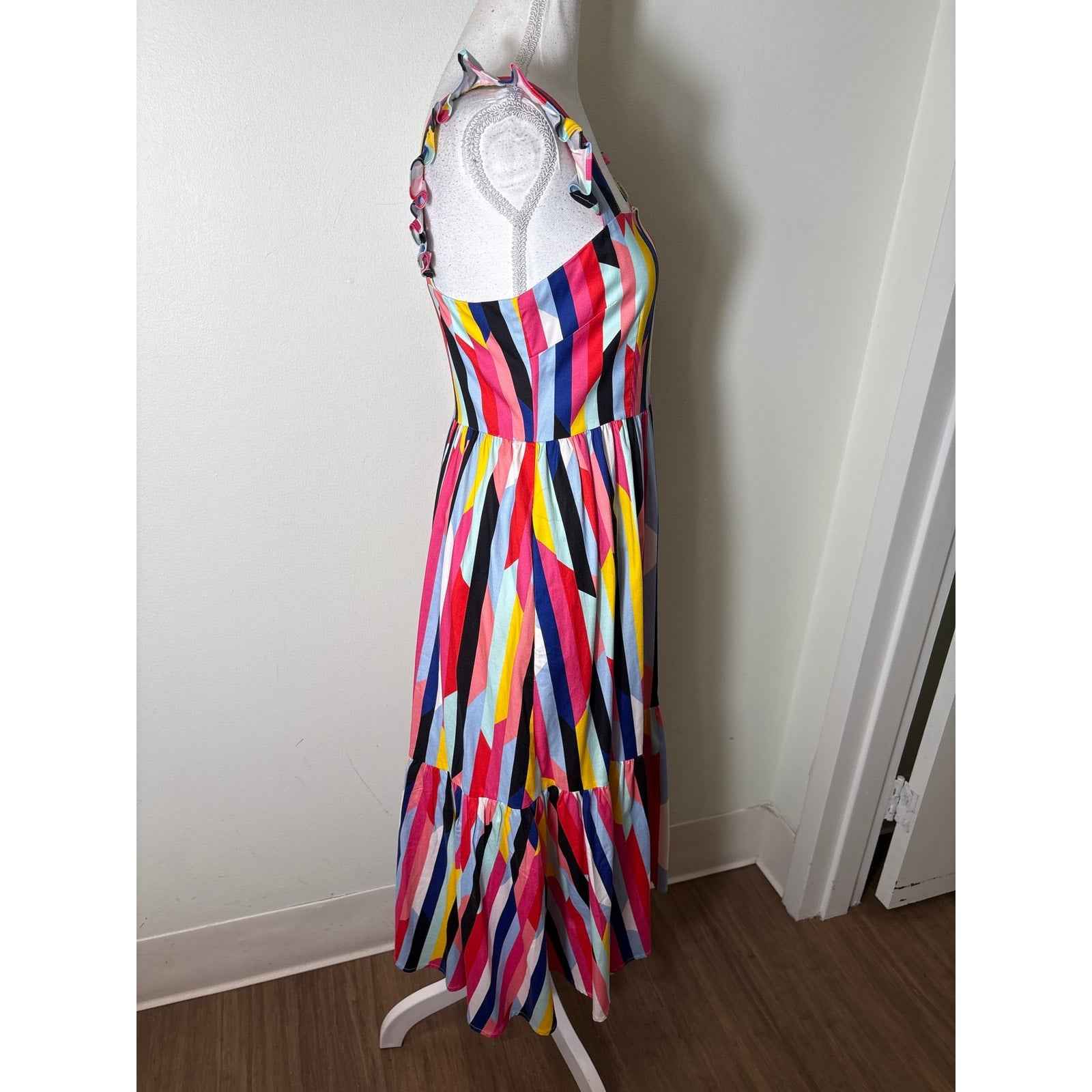 Crosby Multi Color Flutter Ruffle Shoulder Straps Maxi Dress Sz XS