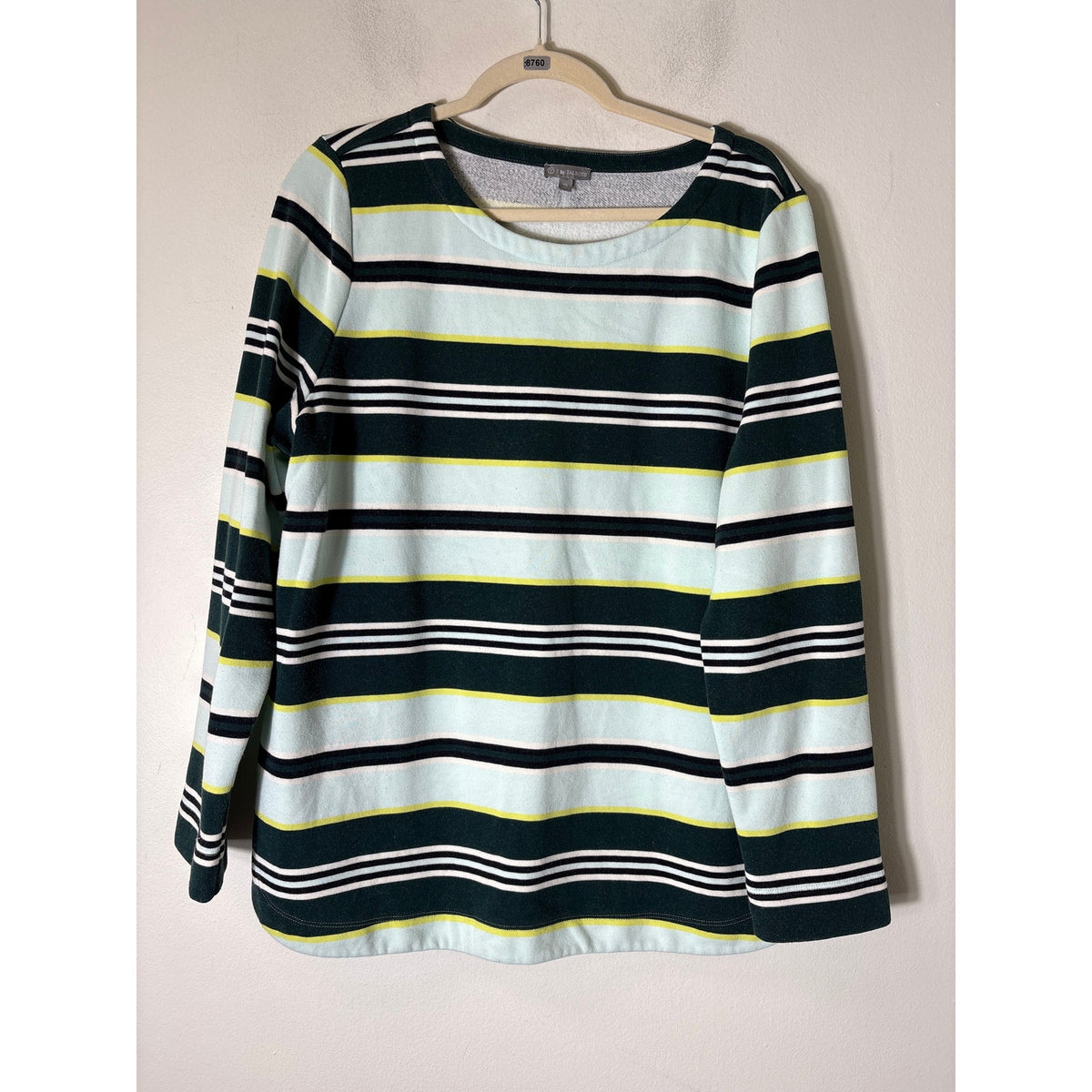 Talbots Green Striped Boatneck Sweatshirt Sz XL
