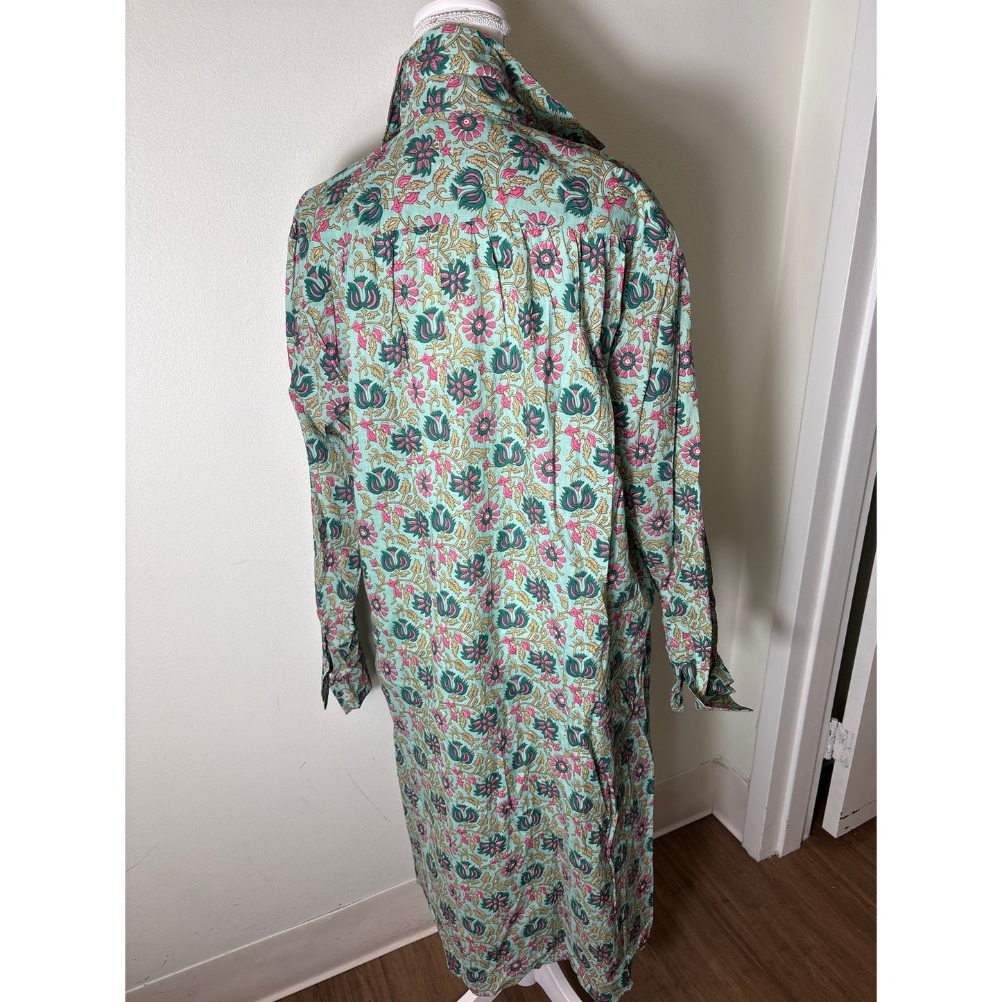NWT Mille Green Pink Long Sleeve Cotton Maxi Dress Sz L