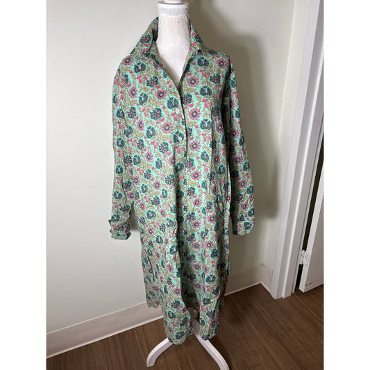 NWT Mille Green Pink Long Sleeve Cotton Maxi Dress Sz L