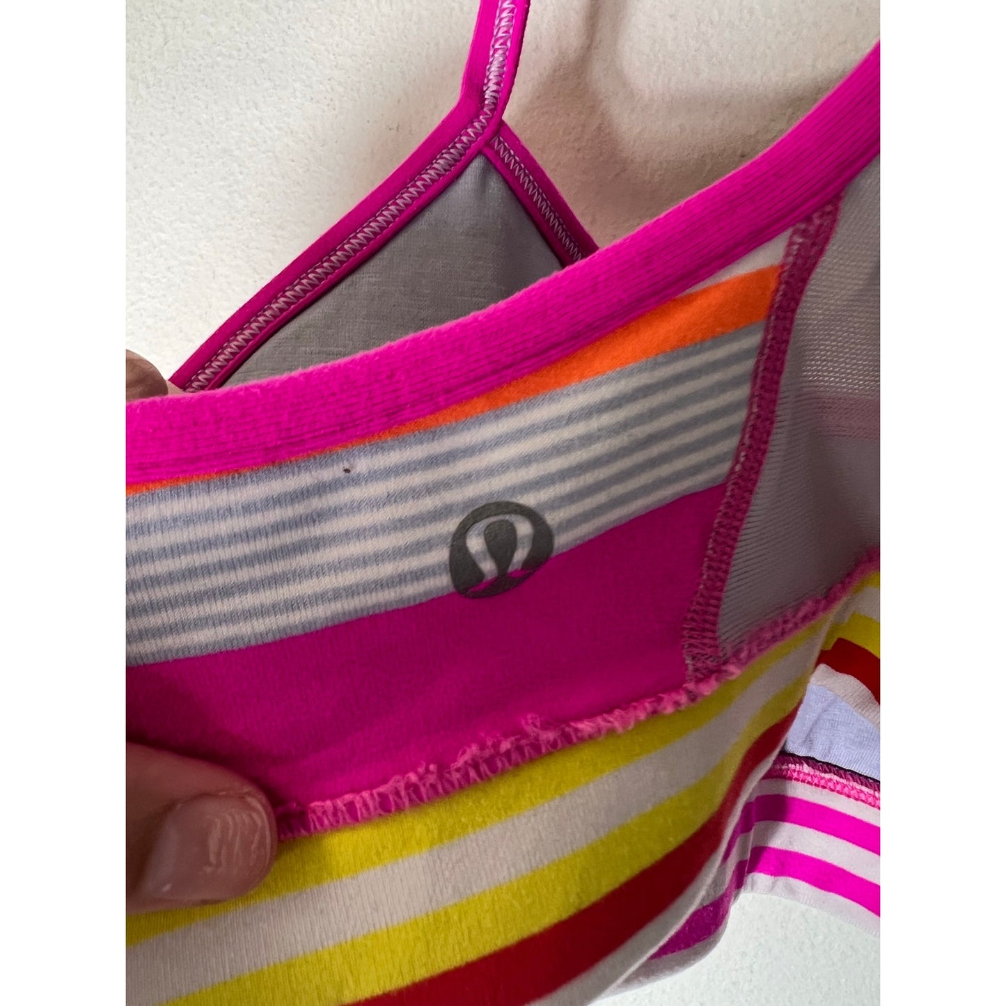 Lululemon Neon Pink Stripe Athletic Bra Sz S