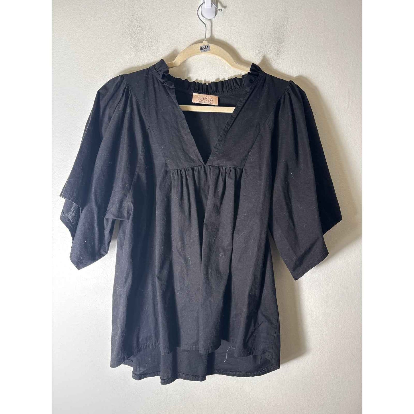 Sofia Black Cotton Short Sleeve Top Sz (Fits like a M) No tag