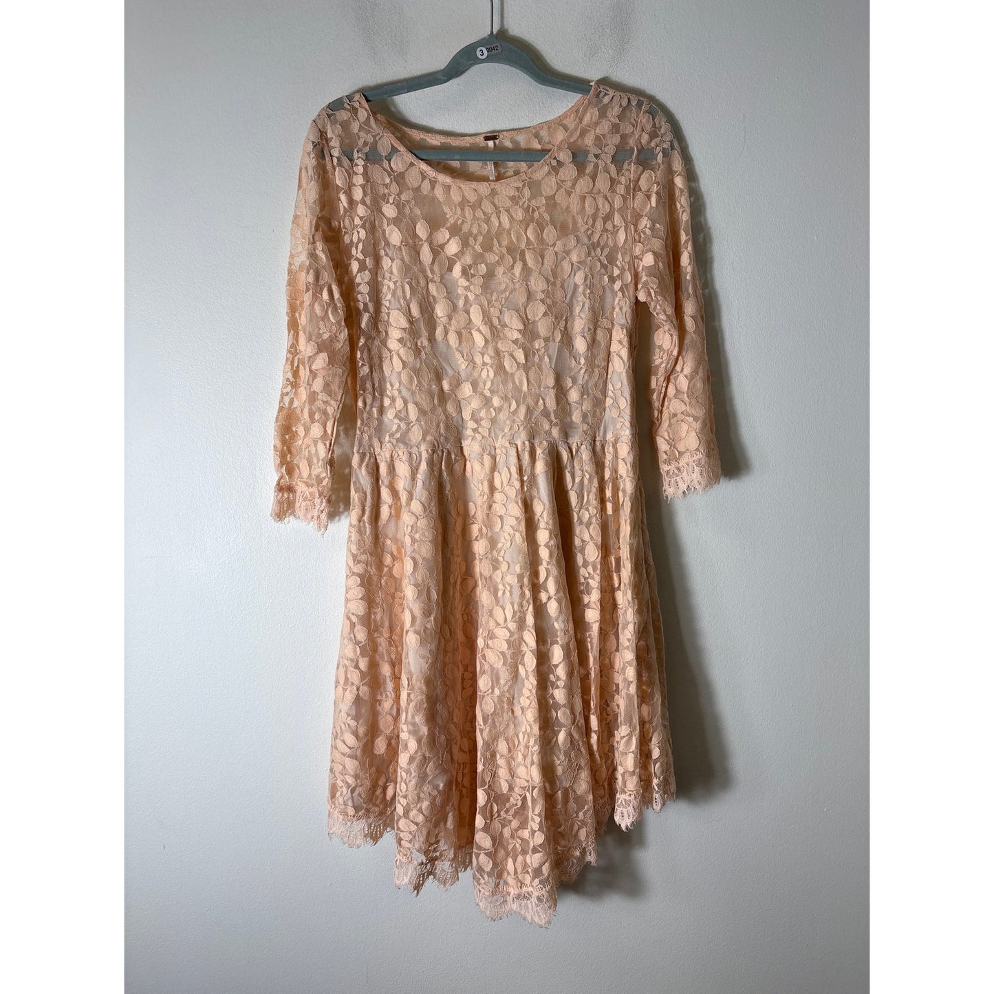 Free People Peach Long Sleeve Lace Midi Dress Sz 12