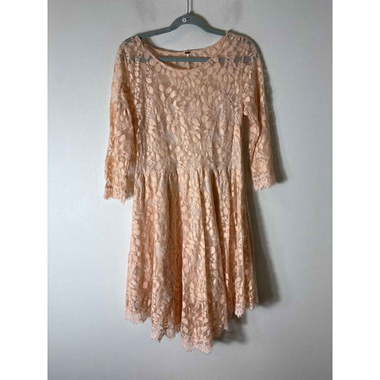 Free People Peach Long Sleeve Lace Midi Dress Sz 12