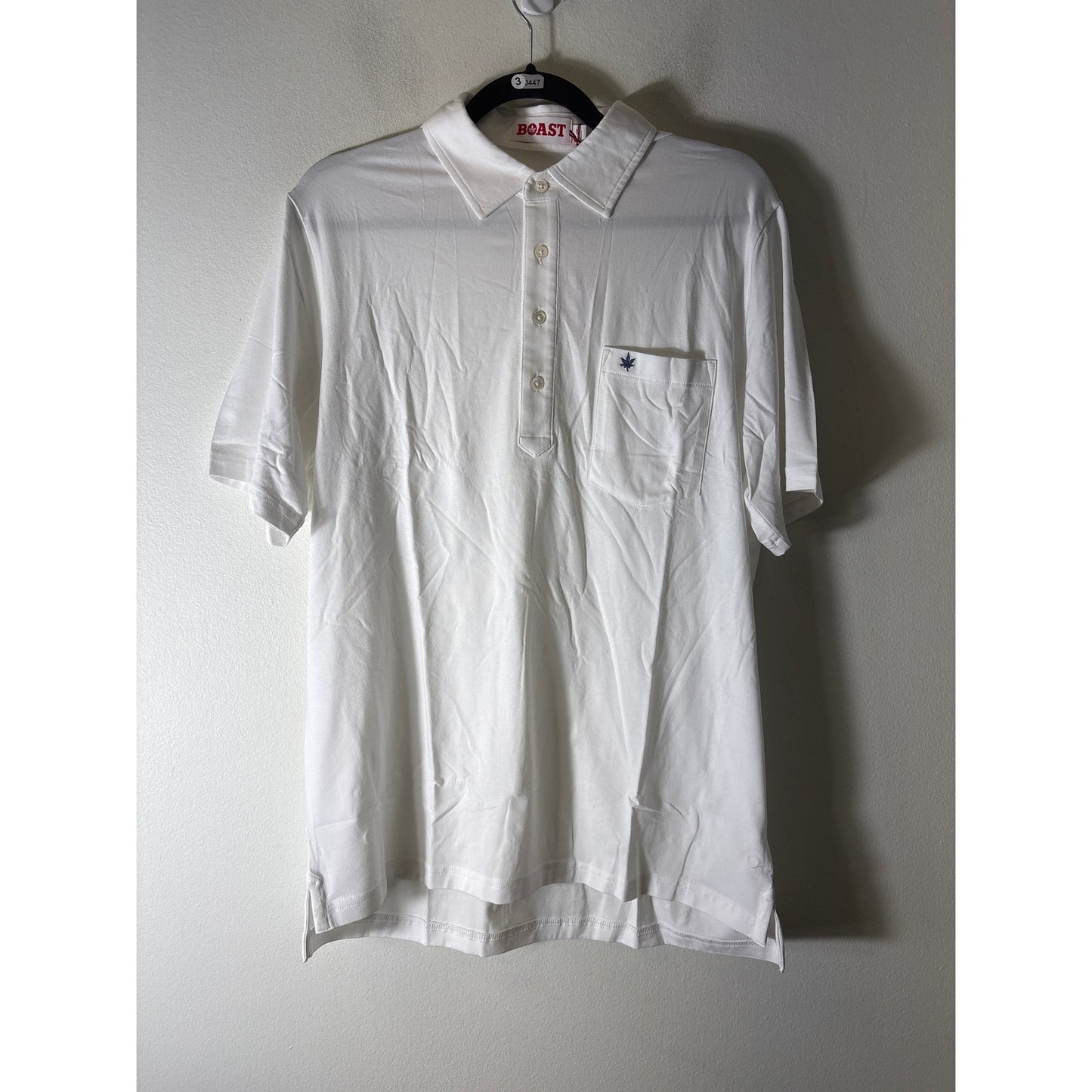NWT Mens Boast Tennis White Vintage Navy Leaf Club Polo sz M