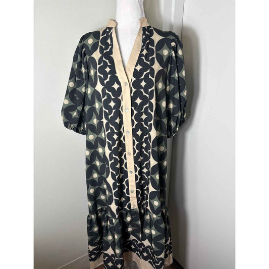 Lavi Green/Black/Cream Maxi Dress Sz XS