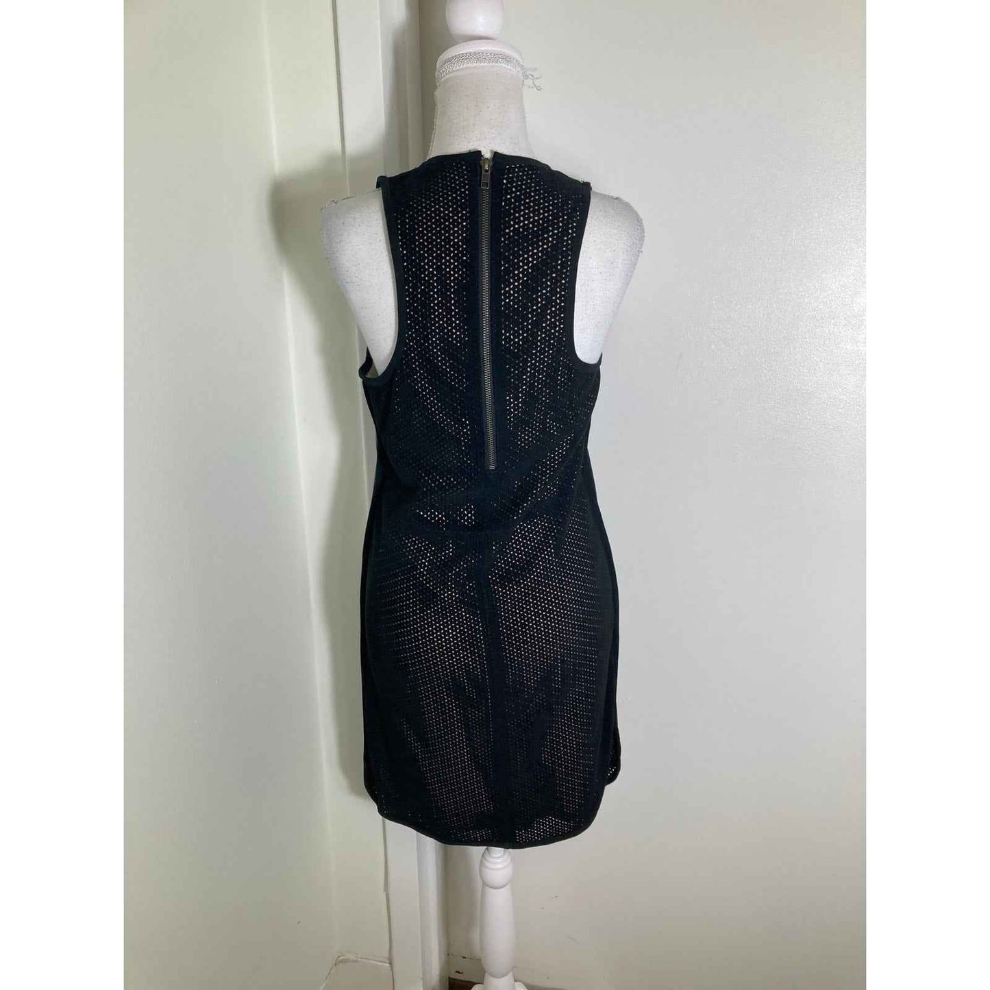 Parker Black Perforated Soft Suede Cocktail Dress Sz L