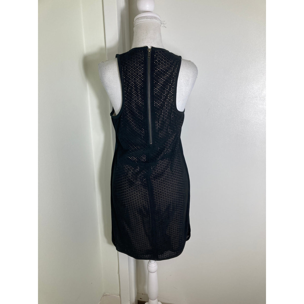Parker Black Perforated Soft Suede Cocktail Dress Sz L