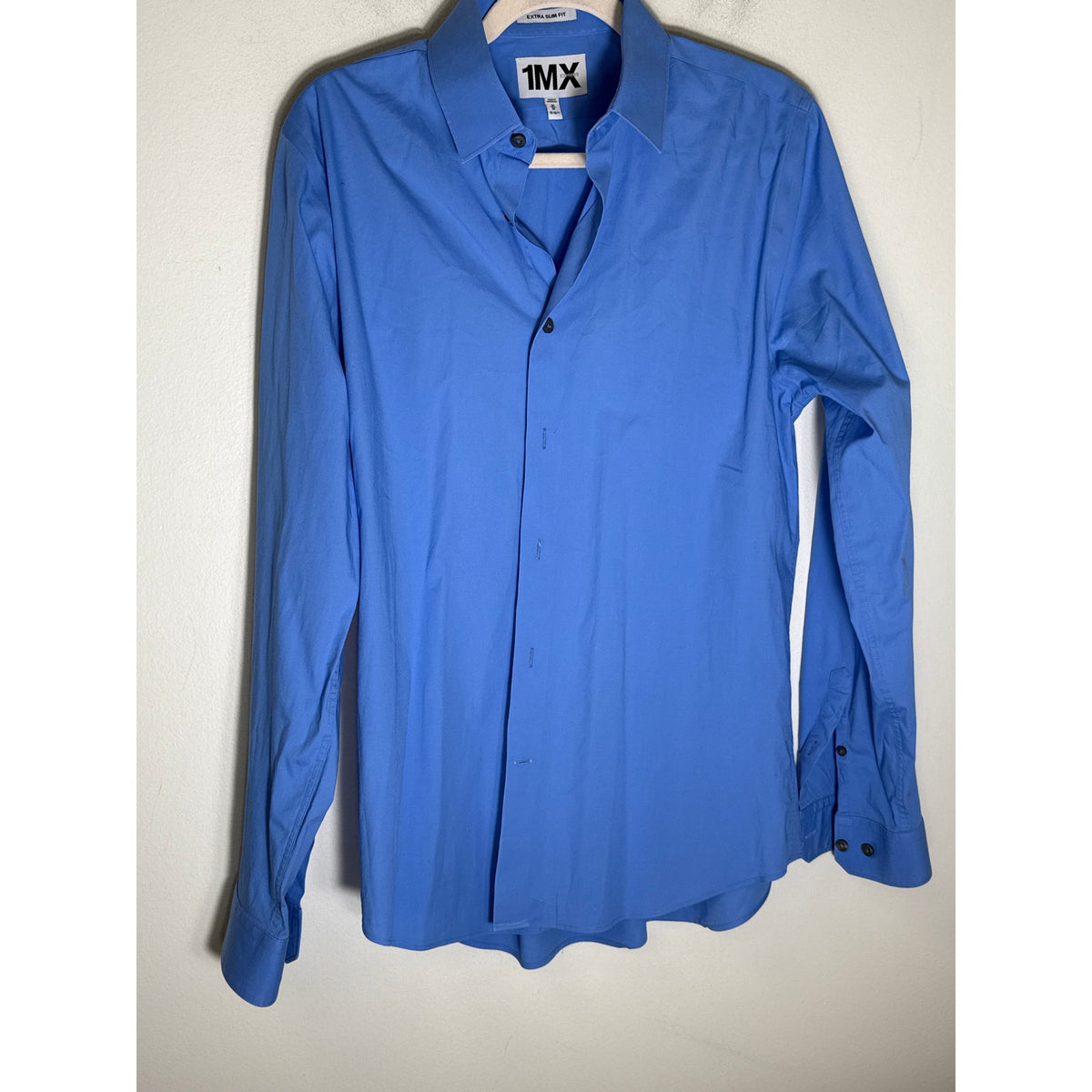 Men's 1MX Blue Extra Slim Fit Button Down Dress Shirt Sz 15-15.5 (M)