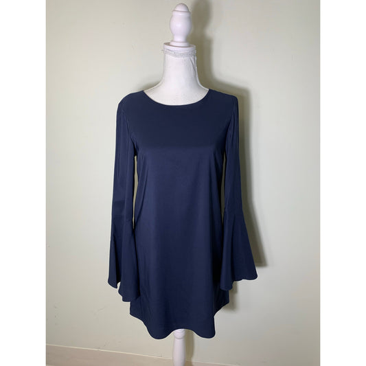 Likely Navy Blue Long Bell Sleeve Mini Shift Dress Sz 0