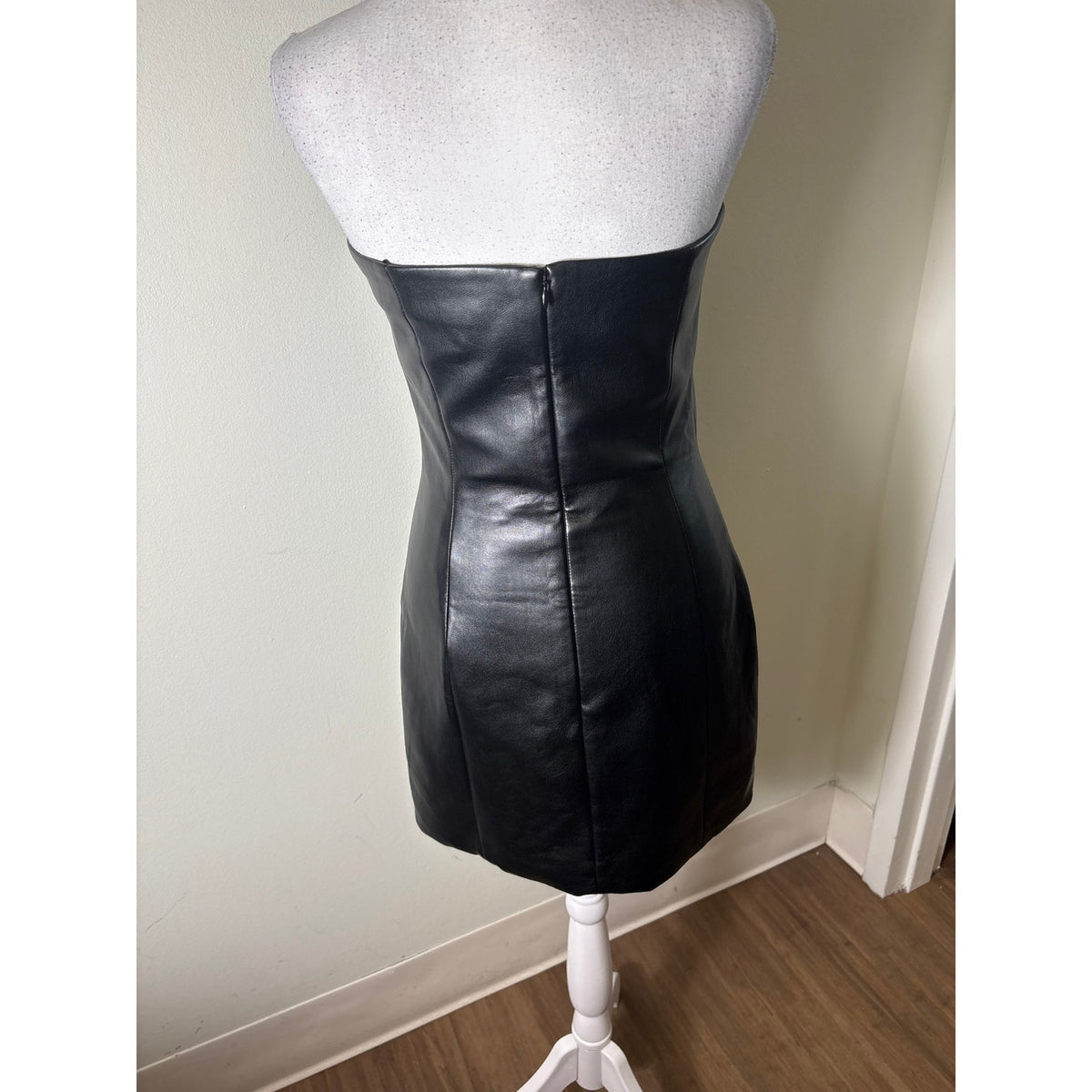 Amanda Uprichard Black Faux Leather Buckle Mini Dress Sz S
