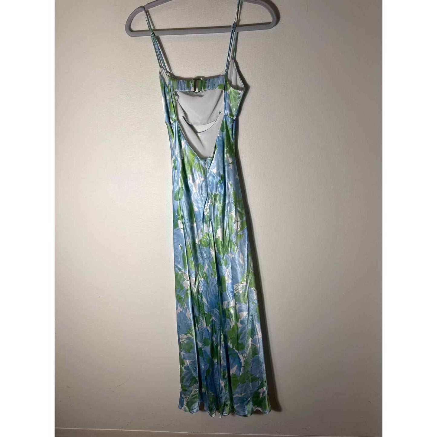 ASTR the Label Green Blue Floral Silky Backless Special Occasion Dress Sz M