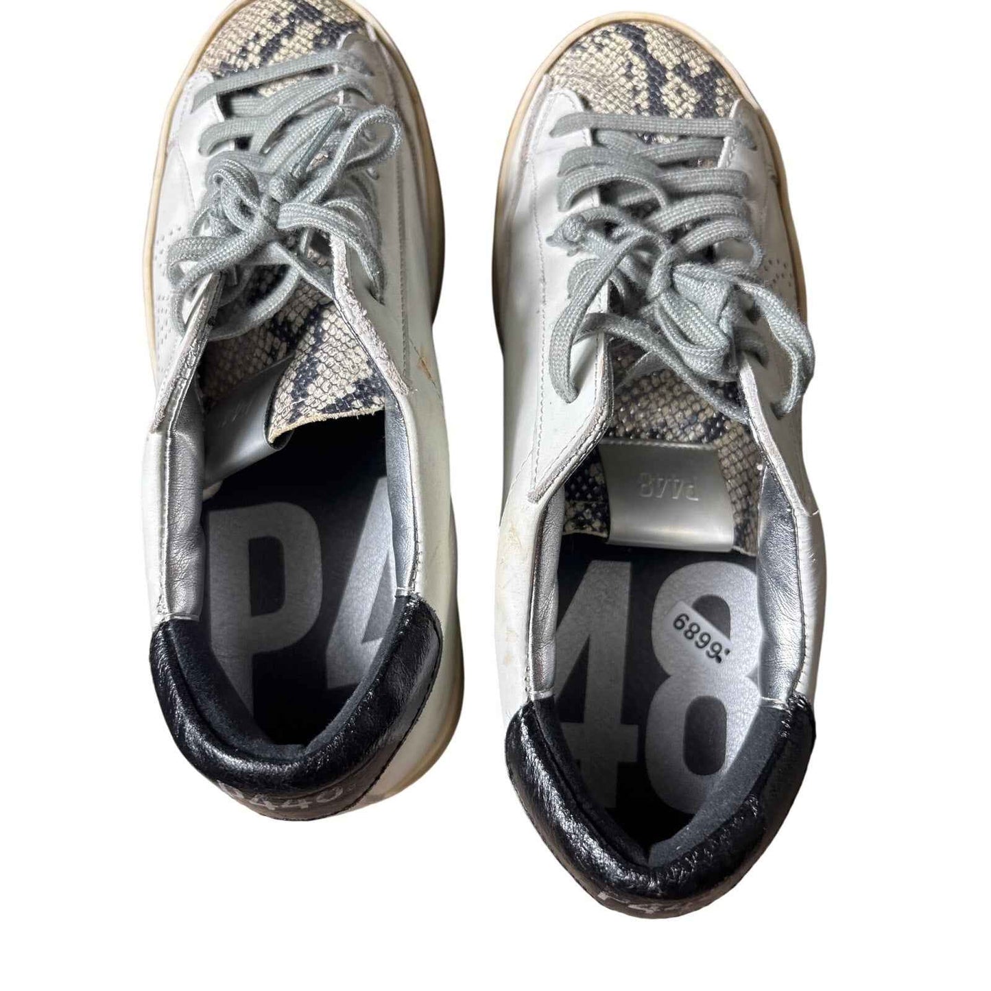P448 White and Black w/Snake Skin Accent on Toe Tennis Shoes Sz 40 (9.5)