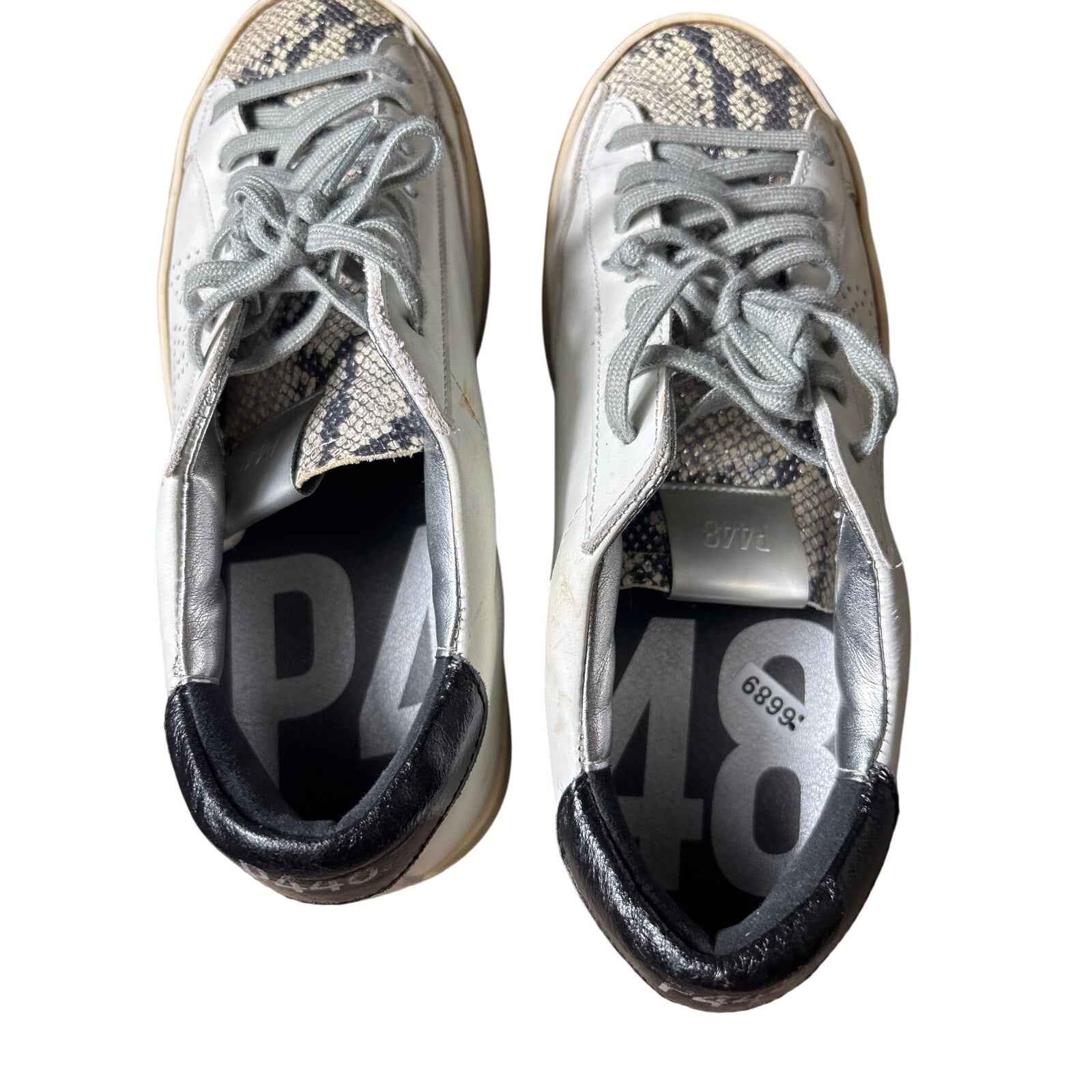 P448 White and Black w/Snake Skin Accent on Toe Tennis Shoes Sz 40 (9.5)