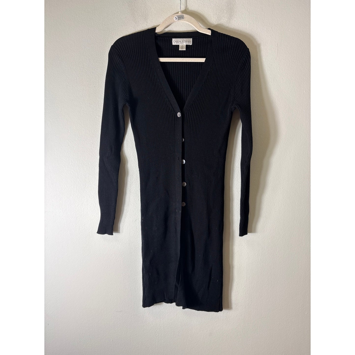 Casual Corner Black Ribbed Long Cardigan Sweater Sz S