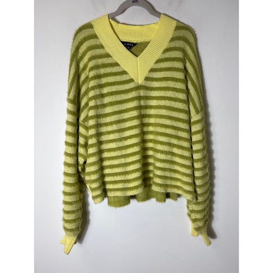 J.NNA Yellow Green Long Sleeve Stripe Sweater Sz M