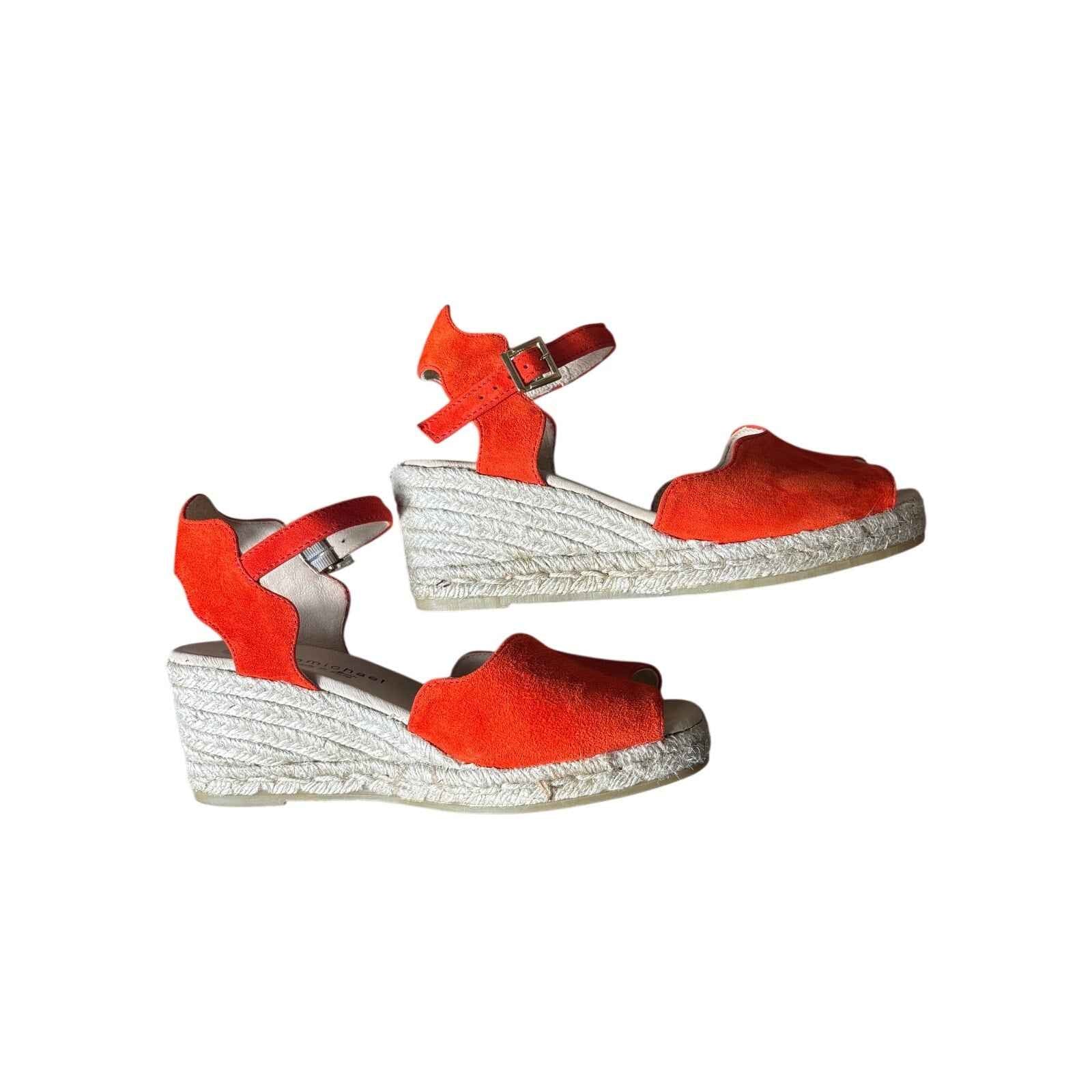 Eric Michael Orange Leather Wedge Espadrille Sandals Sz 38