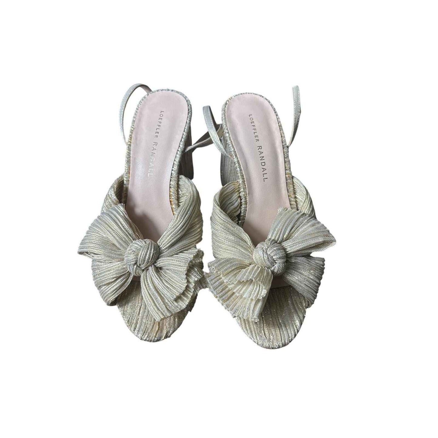 Loeffler Randall Gold Fabric High 3" Heel Bow Sandal Sz 7