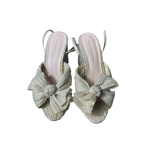 Loeffler Randall Gold Fabric High 3" Heel Bow Sandal Sz 7