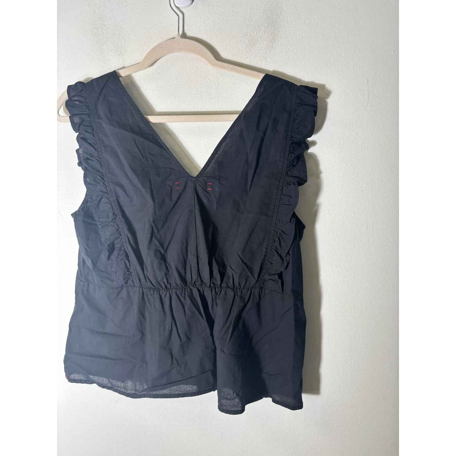 NWT Xirena Black Flutter Sleeve Cotton V-Neck Top Sz M