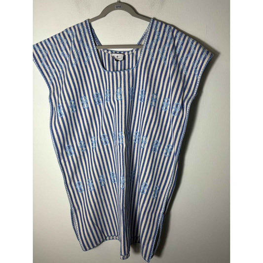 Tuckernuck Blue White Stripe Embroidered Sleeveless Mini Dress Sz M