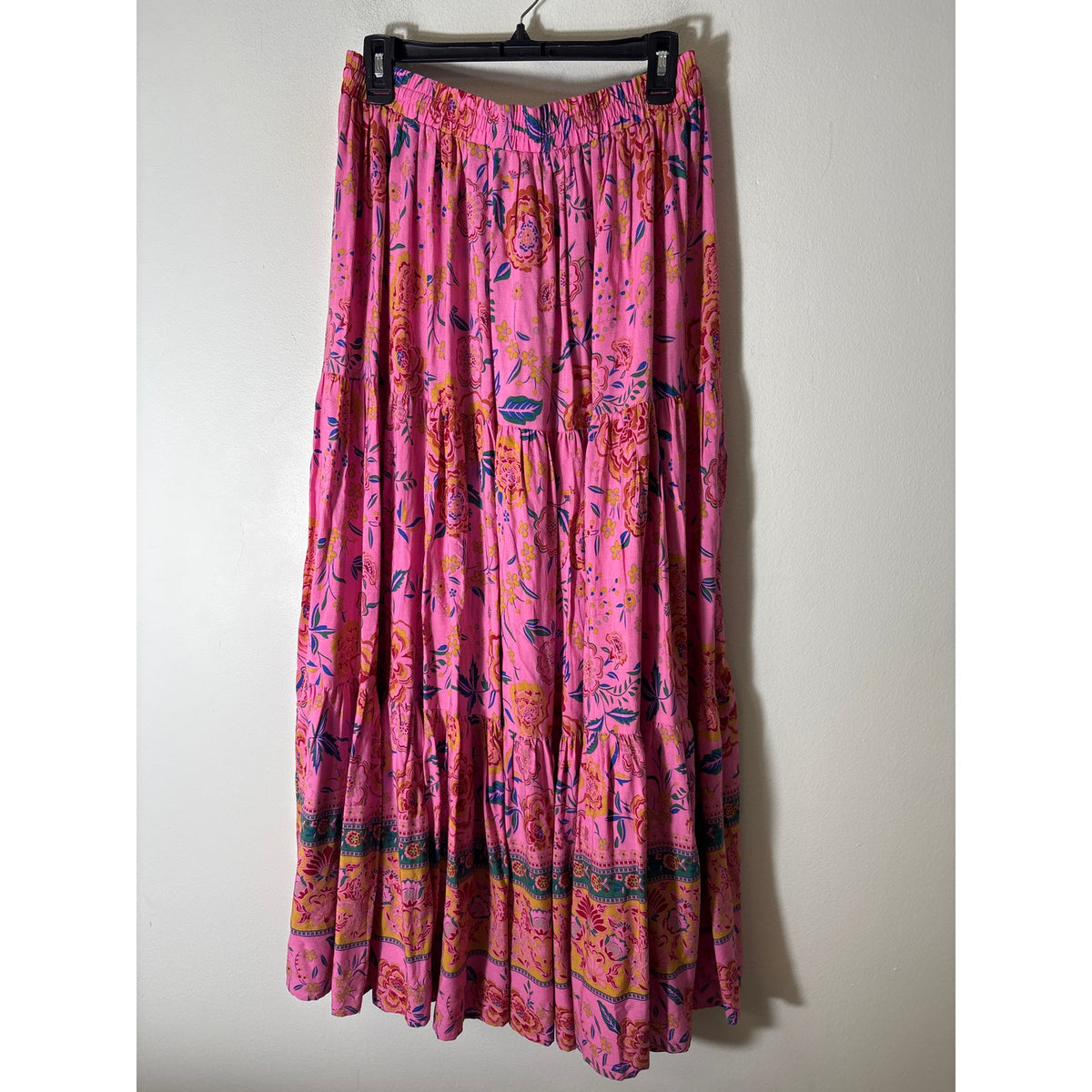 Pinch Pink Floral Tiered Maxi Skirt Sz L