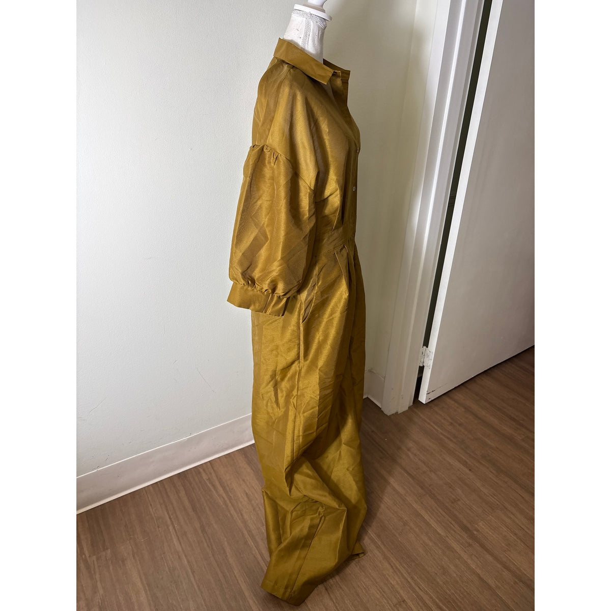 B. Freedom Green Structured Puff Sleeve Jumpsuit Sz XL