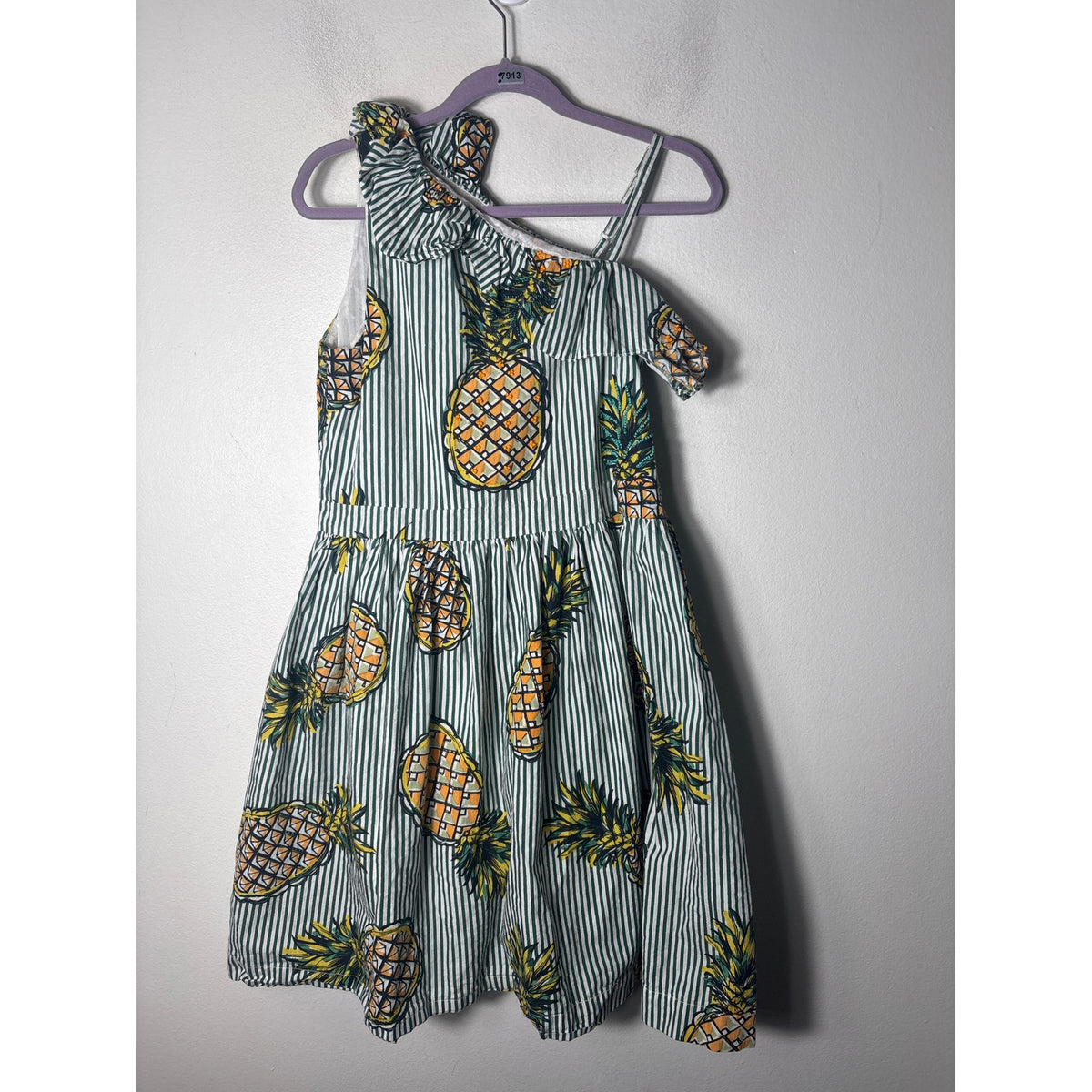 Derhy Kids Green Pineapple One Shoulder Beaded Maxi Dress Sz 10/12