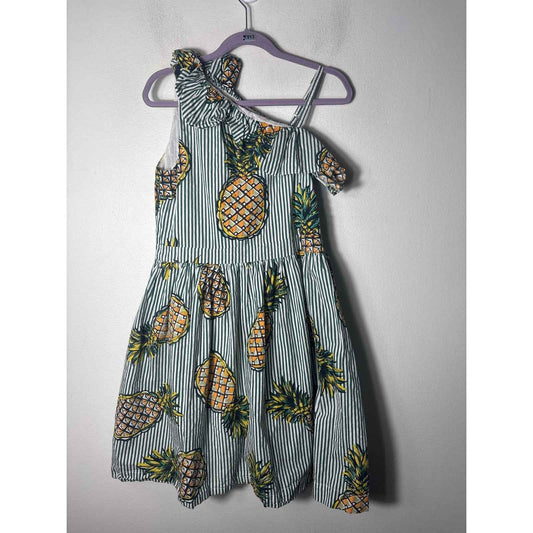 Derhy Kids Green Pineapple One Shoulder Beaded Maxi Dress Sz 10/12