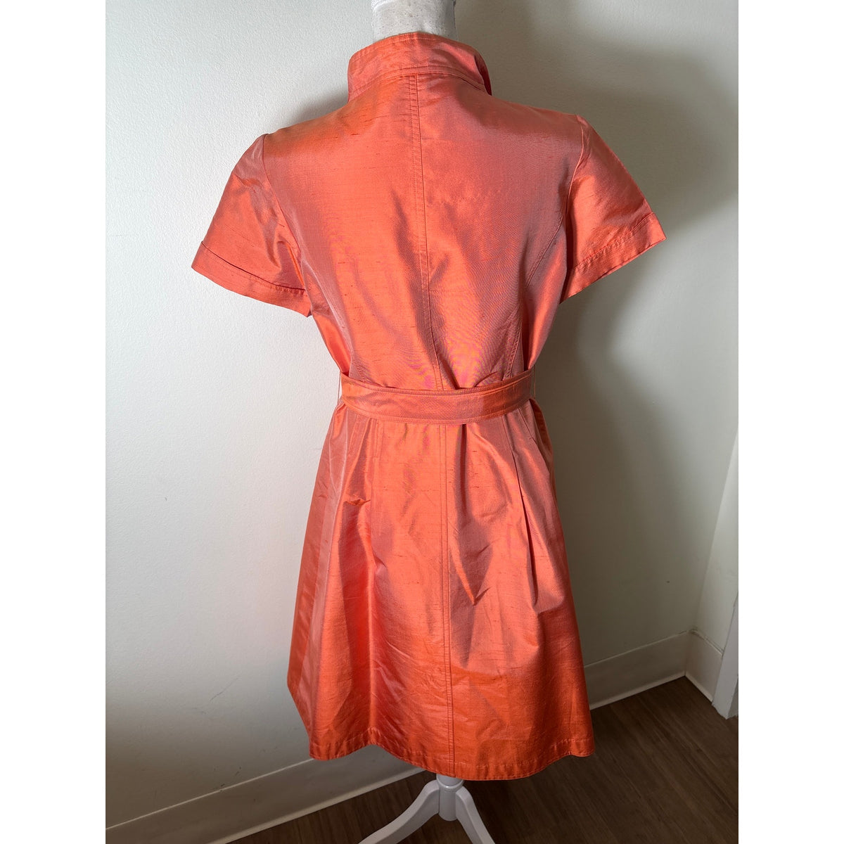 Teri Jon Orange Short Sleeve Silk Trench Coat Dress Sz 6