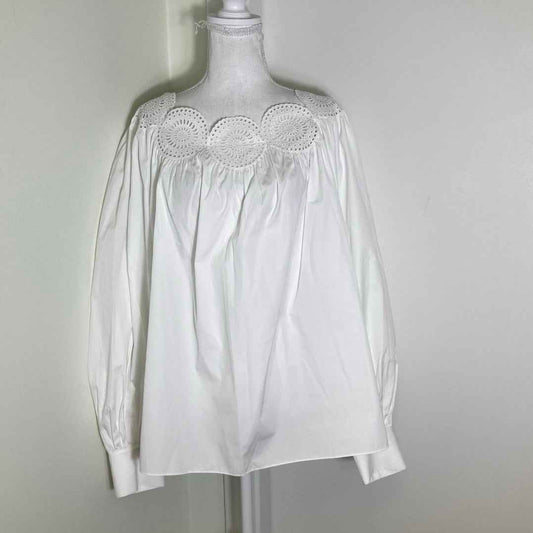 Alaia Paris White Cotton Long Sleeve Shirt Scalloped Collar Sz 42