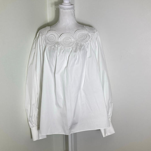 Alaia Paris White Cotton Long Sleeve Shirt Scalloped Collar Sz 42