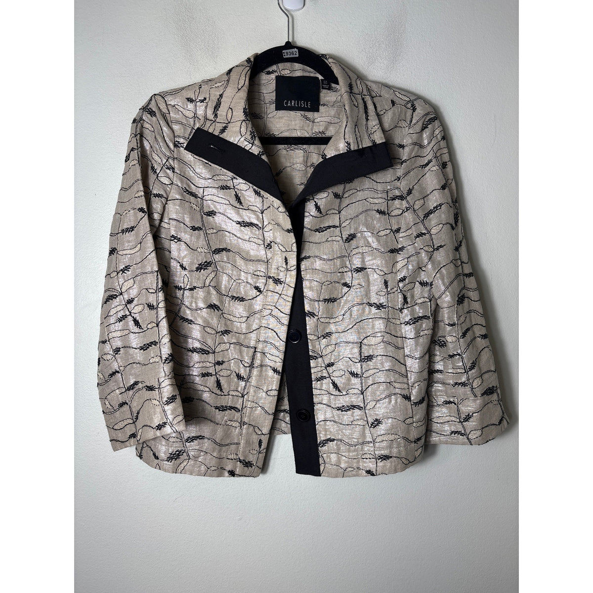 Carlisle Tan shimmer with Black Embroidery Button Up Jacket Sz 2