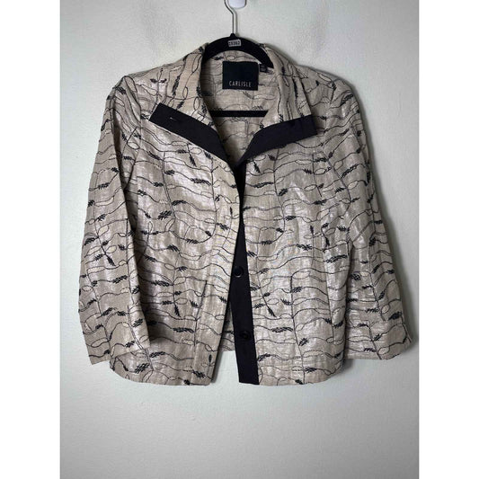 Carlisle Tan shimmer with Black Embroidery Button Up Jacket Sz 2