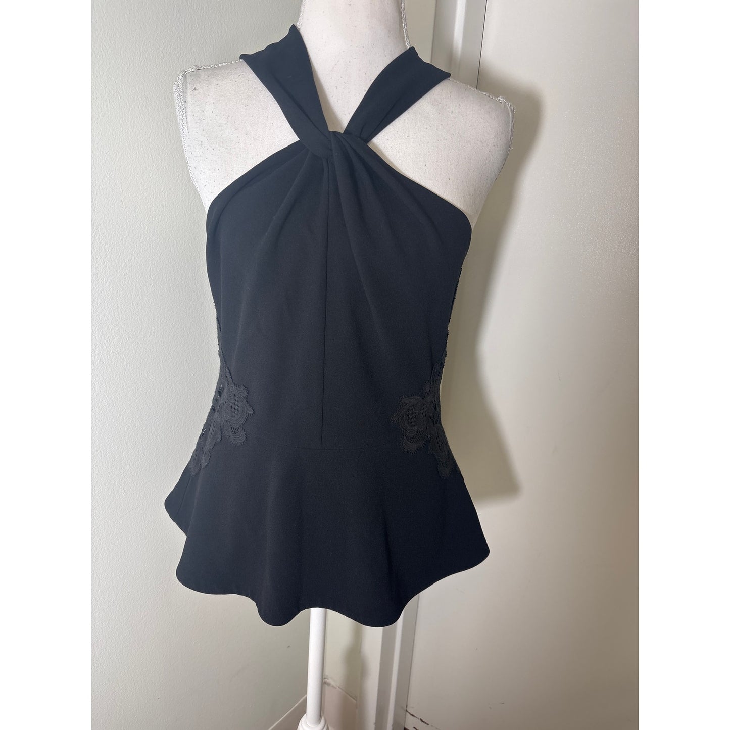 Rebecca Taylor Black Sleeveless Embroidered Peplum Top Sz 2