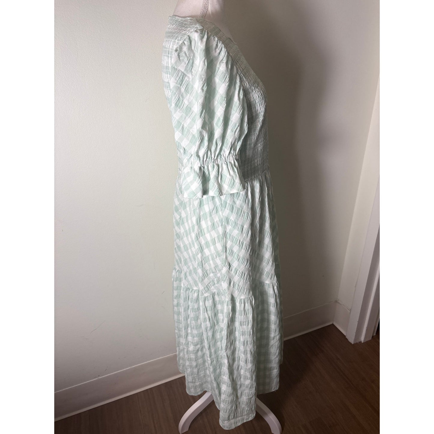 Tuckernuck Mint Green Gingham Half Sleeve Smocked Maxi Dress Sz L