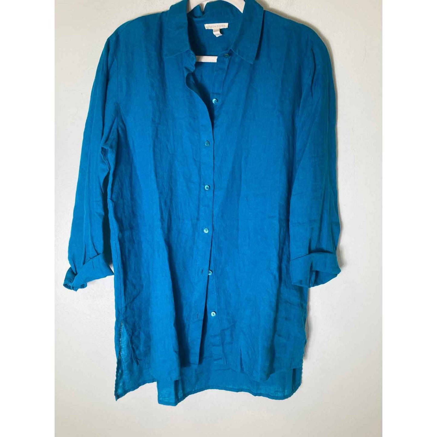 Eileen Fisher Deep Jewel Toned Button Up Shirt Sz M