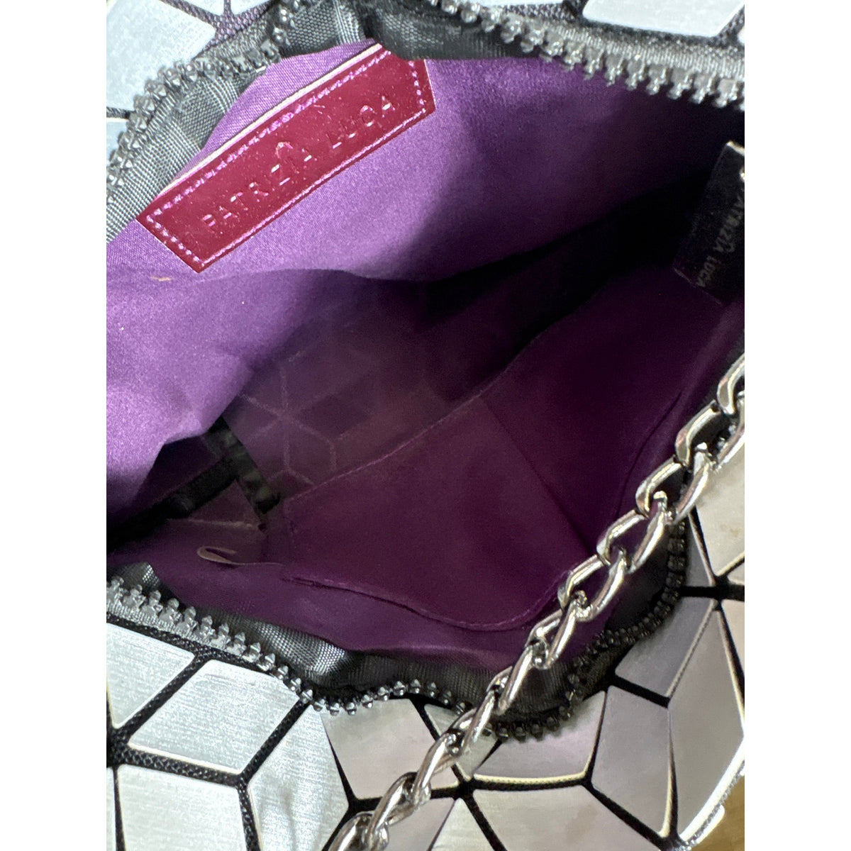 Patrizia Luca Geometric Silver Matte Purse 11"x8"