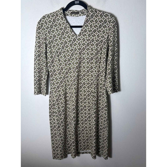 J. McLaughlin Green Geo Print 3/4 Sleeve Midi Dress Sz S
