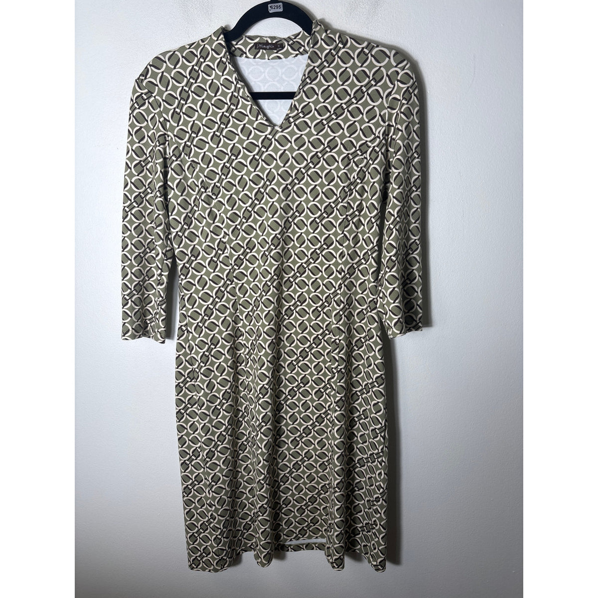 J. McLaughlin Green Geo Print 3/4 Sleeve Midi Dress Sz S