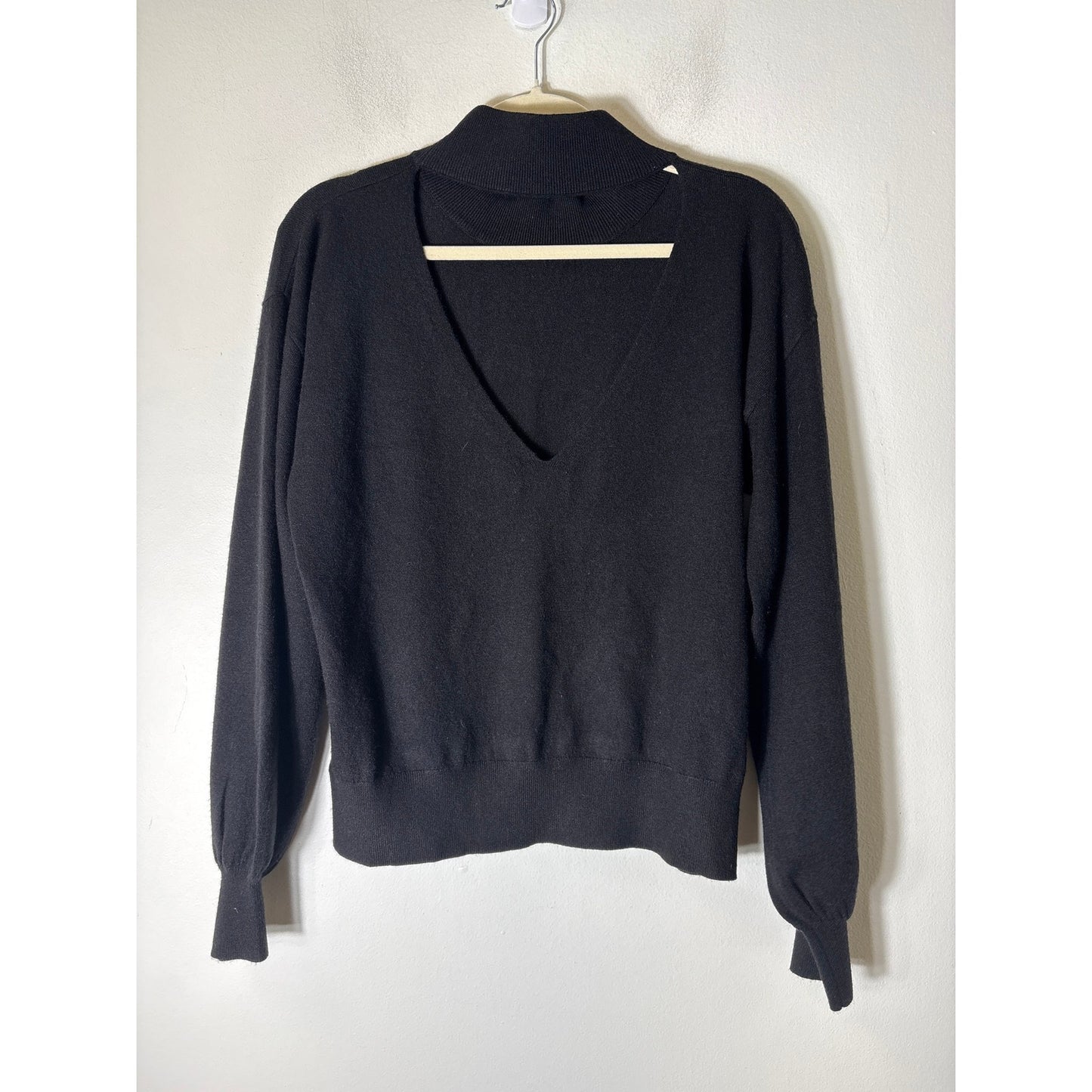 The Drop Black Long Sleeve Mock Neck V-Back Sweater Sz L