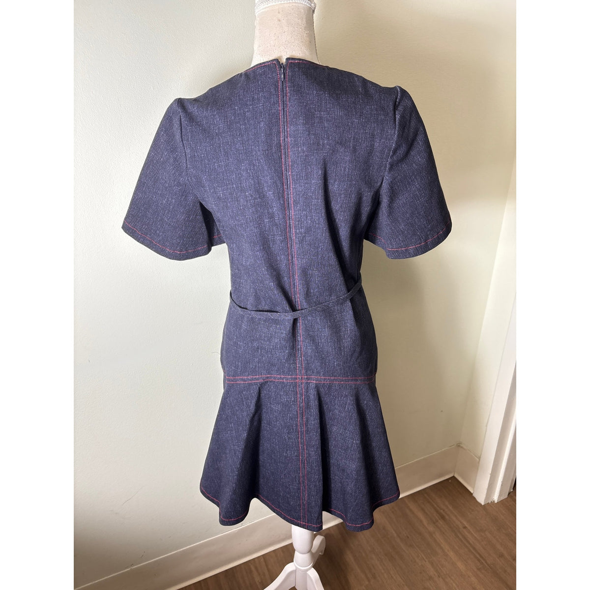 Pearl By Lela Rose Denim With Red Stitching Flare Dress Sz XS