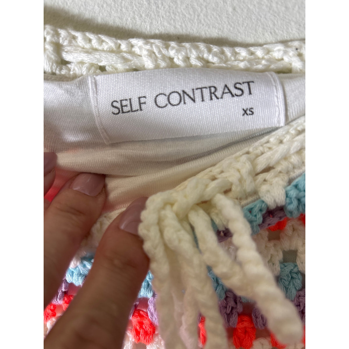 Self Contrast Anthropologie Orange Teal Crochet Mini Skirt Sz XS