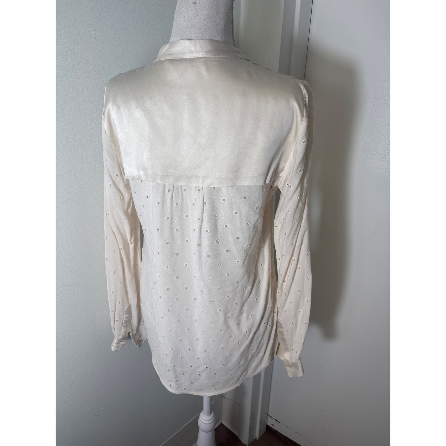 Rebecca Taylor Cream Eyelet Long Sleeve Mixed Media Shirt Sz 6