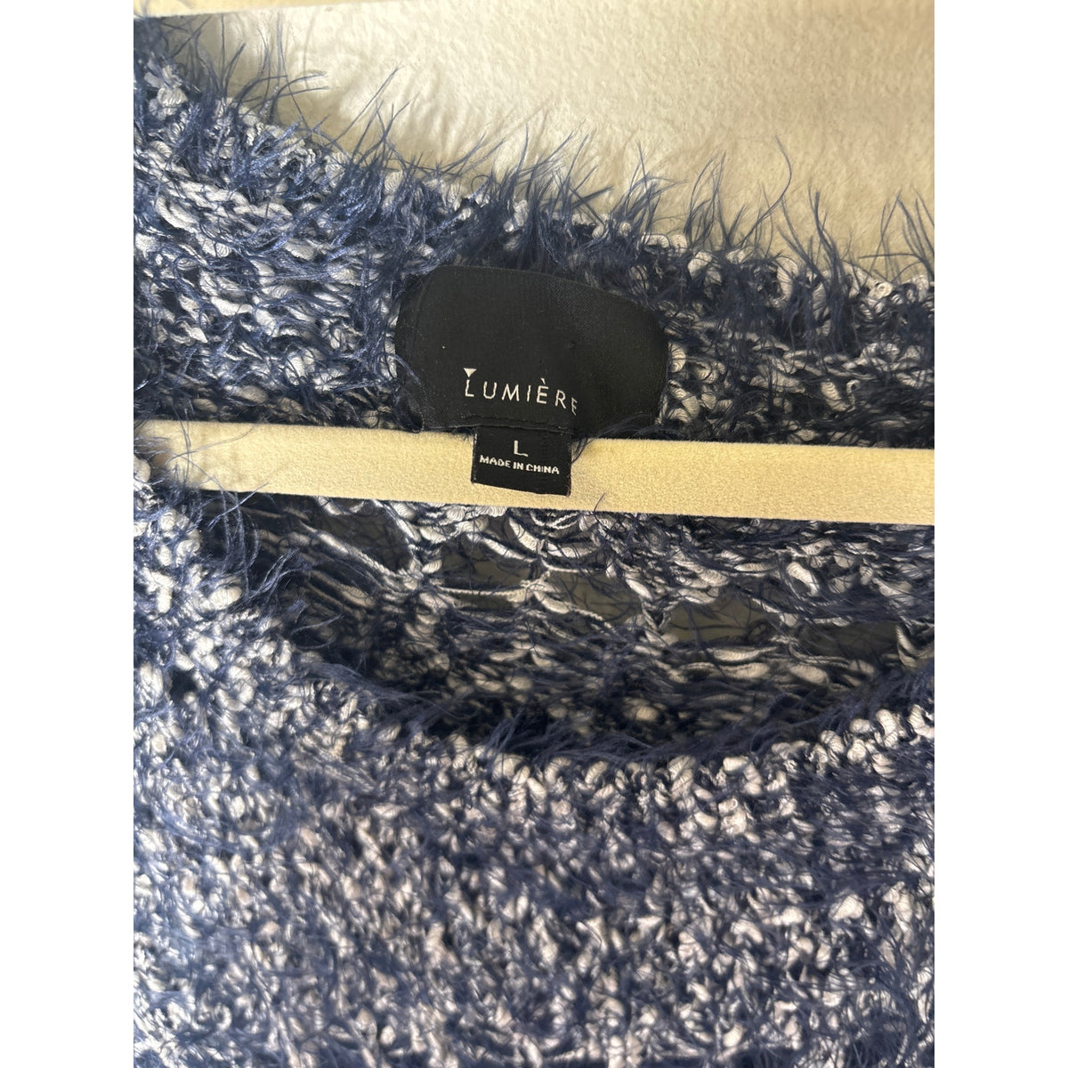 Lumiere Navy Blue White Long Sleeve Knit Sweater Sz L