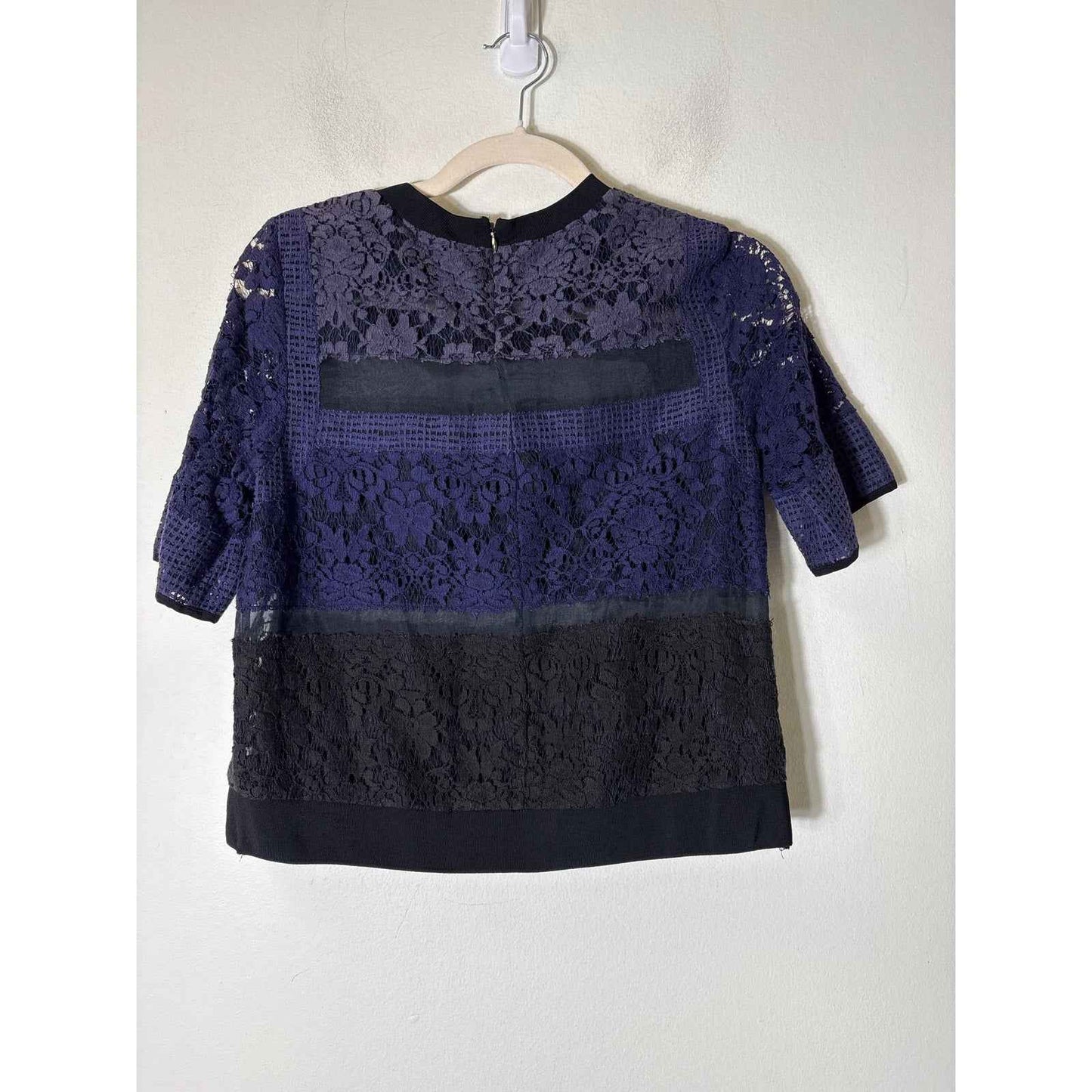 Rebecca Taylor Dark Purple Lace Half Sleeve Top Sz 2