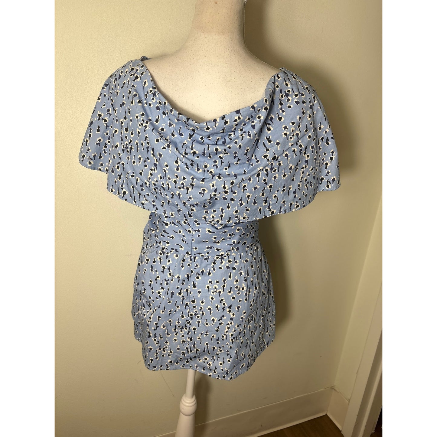 Lela Rose Blue Poppy Floral Off The Shoulder Top Sz 14