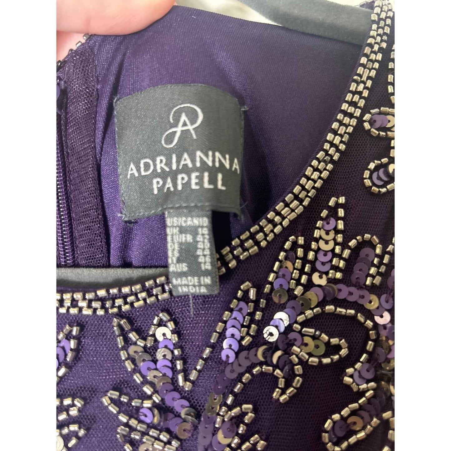 Adriana Paple Eggplant Sleevless Beaded Layered Midi Dress Sz 10